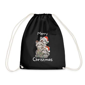 Raccoon Christmas Tree Christmas Raccoons - Drawstring Bag - black - Front