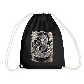 Drachen & Ramen Suppe Asiatische Retro Kunst - Turnbeutel - Schwarz - Vorne