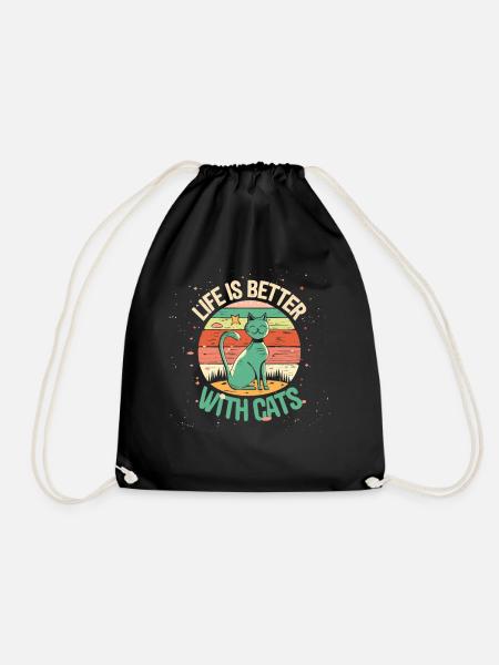 Retro Katzen-Design: Life is better with Cats - Turnbeutel - Schwarz