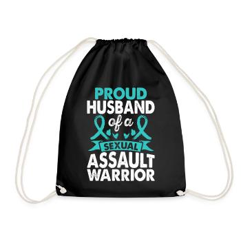 Husband of Sexual Assault Warrior Awareness Teal - Drawstring Bag - black - Front