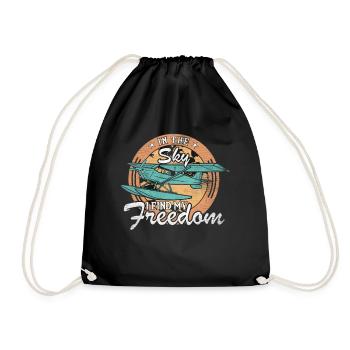 In The Sky I Find My Freedom Model Airplane - Drawstring Bag - black - Front