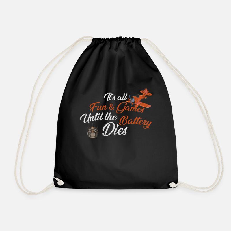 Its all Fun & Games until the Battery dies Model - Drawstring Bag - black
