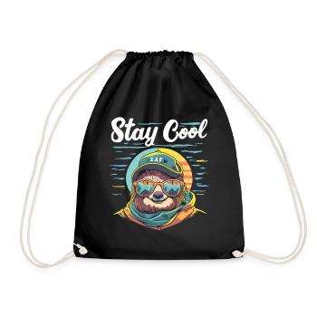 Entspanntes Faultier: STAY COOL - Turnbeutel - Schwarz - Vorne