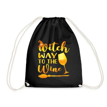 Hexenweg zum Wein Lustiges Halloween-Wein-Wortspiel - Turnbeutel - Schwarz - Vorne