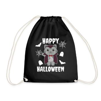 Cat Happy Halloween Cute Vampire Costume - Drawstring Bag - black - Front