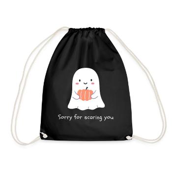 Cute Ghost T-Shirt: 'Sorry to Scare You' Halloween - Drawstring Bag - black - Front