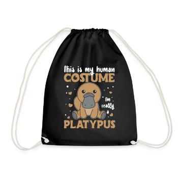 this is my human costume I'm really a platypus - Drawstring Bag - black - Front