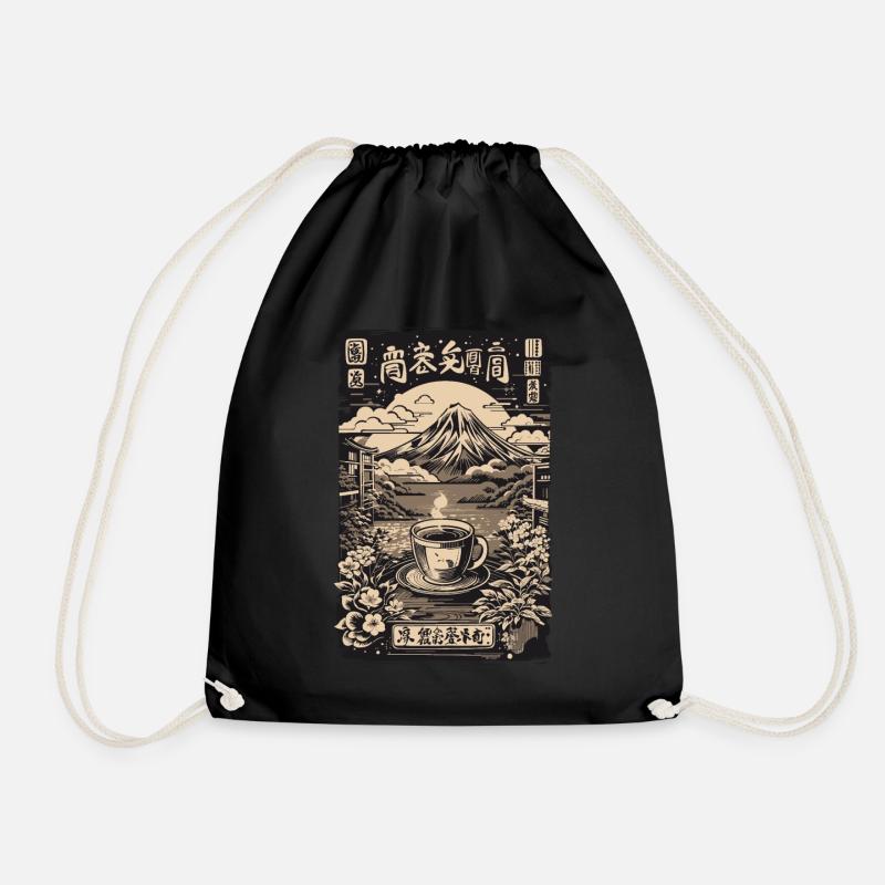 Ukiyo-E Kaffee und Tee Liebhaber Retro Japan - Turnbeutel - Schwarz