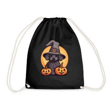 Halloween Witch Hat Pumpkin Dog Poodle - Drawstring Bag - black - Front