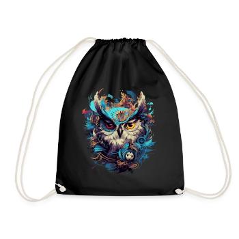 Cool Steampunk Owl - Drawstring Bag - black - Front