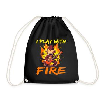 Affe Schimpanse Gitarre I play with Fire - Turnbeutel - Schwarz - Vorne