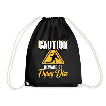 Flying Disc Caution Beware Of Flying Disc Golfing - Drawstring Bag - black - Front
