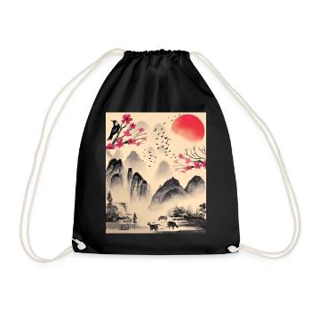 Japan Vintage Ästhetik japanische Landschaft - Turnbeutel - Schwarz - Vorne