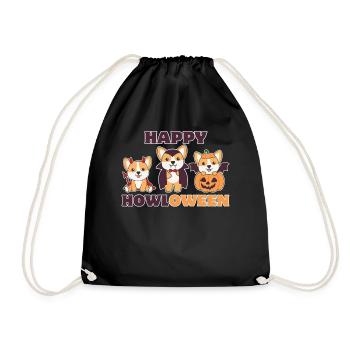 Corgi Happy Howloween Pumpkin Vampire Costume - Drawstring Bag - black - Front