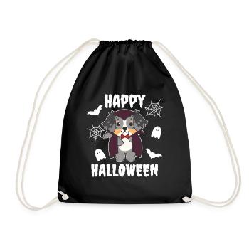 Australian Shepherd Happy Halloween Cute Vampire - Drawstring Bag - black - Front