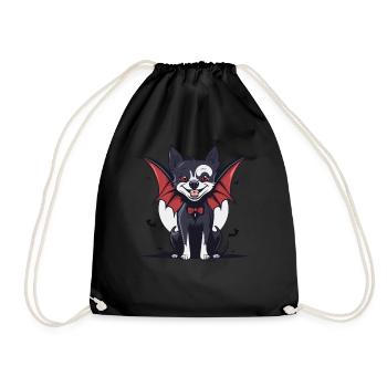 Halloween Schwarzer Hund als Vampir - Turnbeutel - Schwarz - Vorne