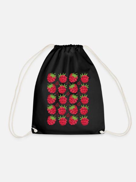 Himbeere Beeren Frucht Muster - Turnbeutel - Schwarz