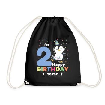 Pinguin zum 2. Geburtstag Kinder zwei Jahre alt - Turnbeutel - Schwarz - Vorne