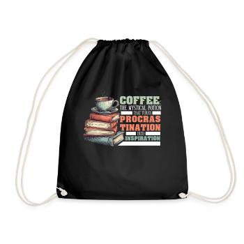 Coffee Procrastination Into Inspiration Funny Book - Turnbeutel - Schwarz - Vorne