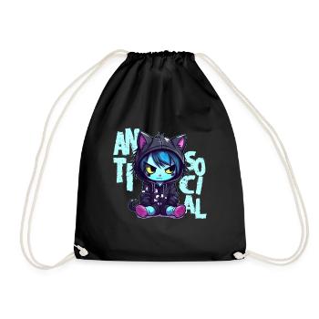 Kawaii Antisocial Emo Cat Pastel Goth Menhera Anim - Turnbeutel - Schwarz - Vorne
