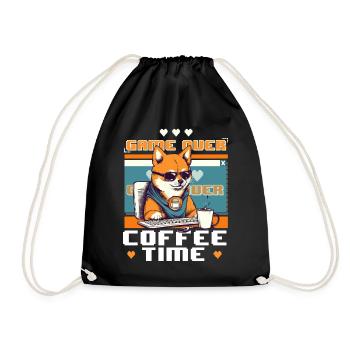 Game Over Coffee Time Funny Gamer Shiba Inu Gaming - Turnbeutel - Schwarz - Vorne