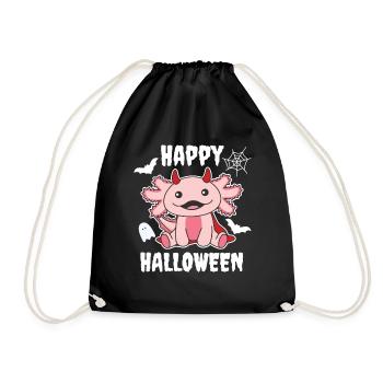 Axolotl Happy Halloween Cute Devil Kids Costume - Drawstring Bag - black - Front