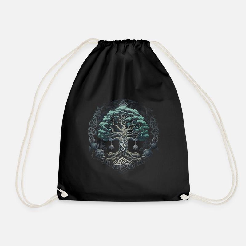 Baum des Lebens Yggdrasil Wikinger Midgard Thor - Turnbeutel - Schwarz