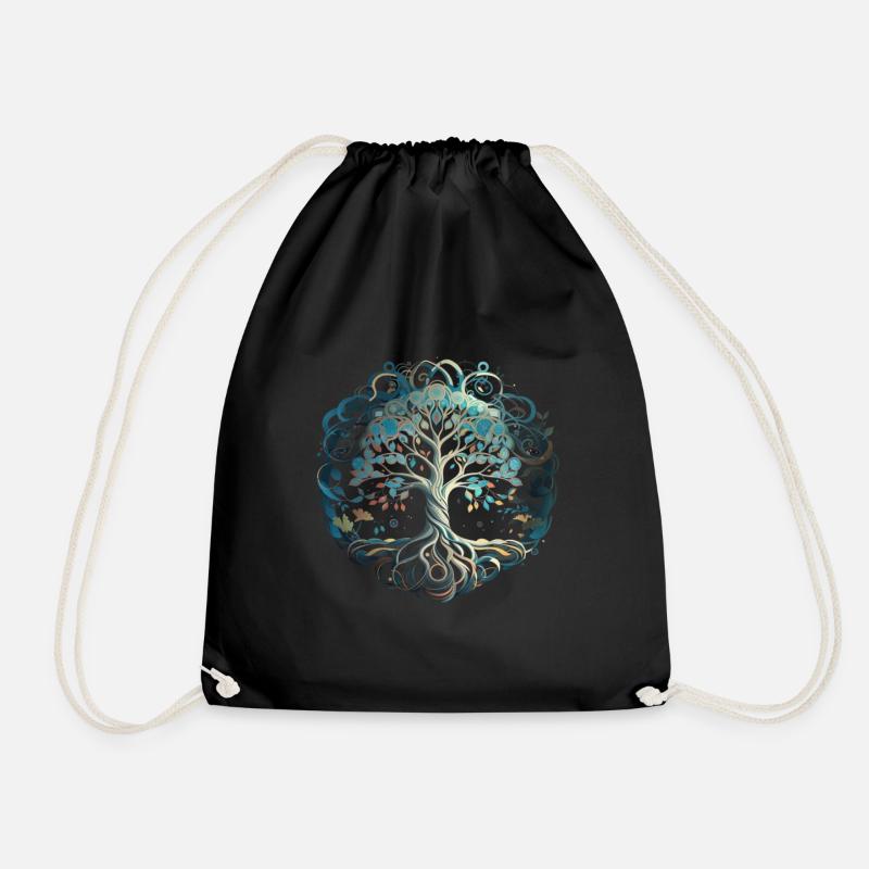 Baum des Lebens Yggdrasil Wikinger Midgard Thor - Turnbeutel - Schwarz