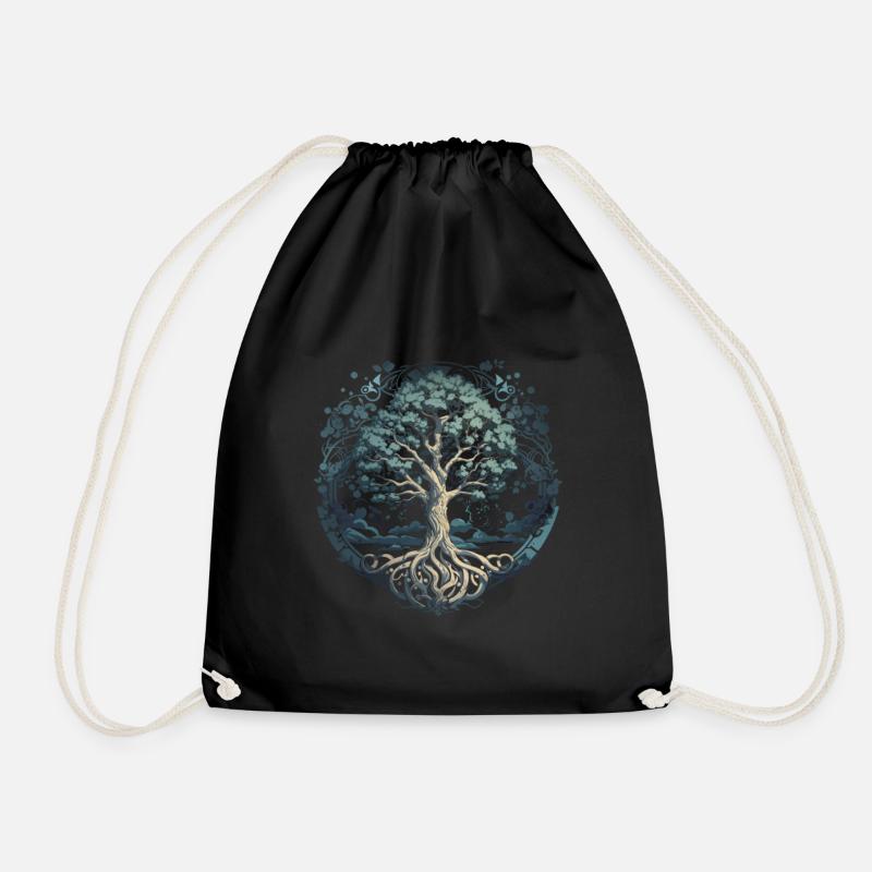 Baum des Lebens Yggdrasil Wikinger Midgard Thor - Turnbeutel - Schwarz