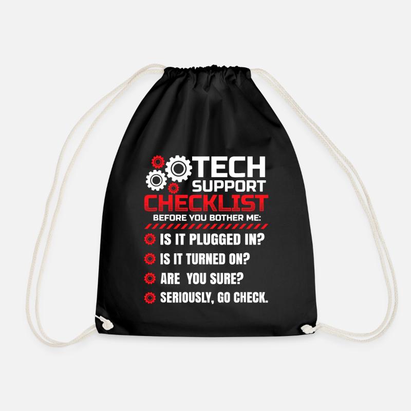 Lustige Checkliste für den technischen Support Helpdesk - Turnbeutel - Schwarz