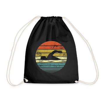 Swimmer Gifts Funny Retro Vintage Sunset - Drawstring Bag - black - Front