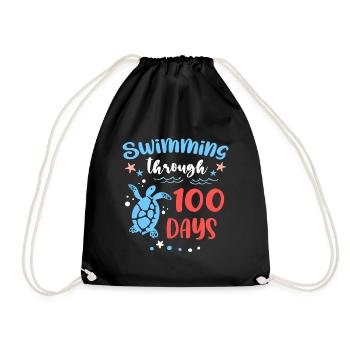 Turtle Sea Swimming Through 100 Days Of School - Drawstring Bag - black - Front