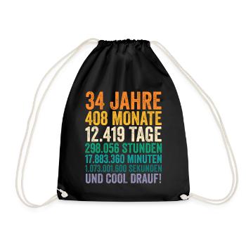 34 Jahre Vierunddreißigster Geburtstag - Turnbeutel - Schwarz - Vorne