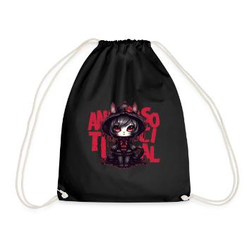 Kawaii Anime Gothic Cat Girl Chibi Antisocial Menh - Turnbeutel - Schwarz - Vorne