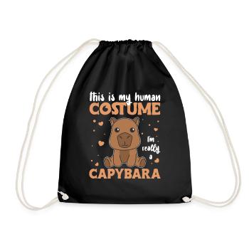this is my human costume I'm really a capybara - Drawstring Bag - black - Front