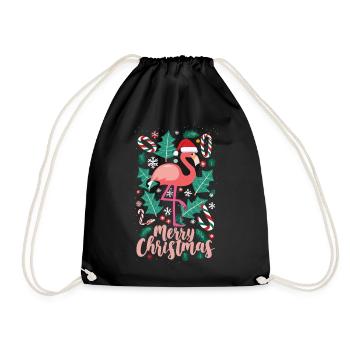 Christmas with Flamingos - Contemplative Moments - Drawstring Bag - black - Front