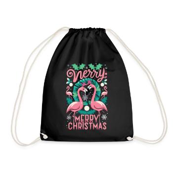 Flamingo at Christmas Time - Unforgettable Celebration - Drawstring Bag - black - Front