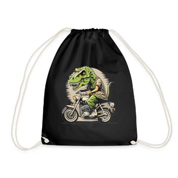 T-Rex rides a motorcycle - Drawstring Bag - black - Front