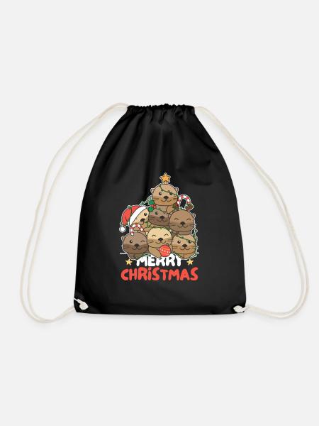 Otter Weihnachtsbaum frohe Weihnachten - Turnbeutel - Schwarz