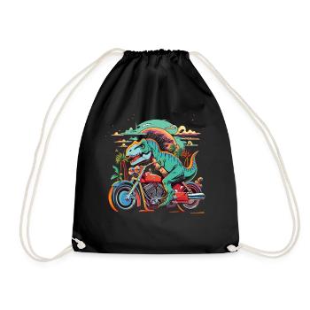 T-Rex rides a motorcycle - Drawstring Bag - black - Front