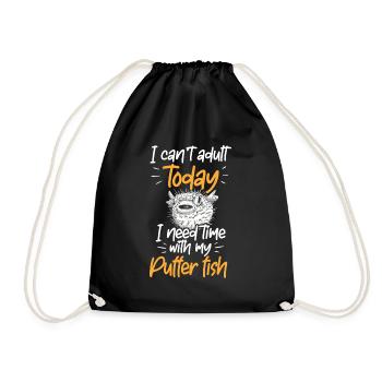 Need Time With Puffer Fish Aquaristics - Drawstring Bag - black - Front