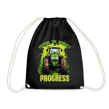 Feeding World's Progress Traktor Bauer Geschenk - Turnbeutel - Schwarz - Vorne