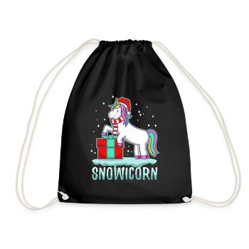 Unicorn with santa hat and christmas gift - Drawstring Bag - black - Front