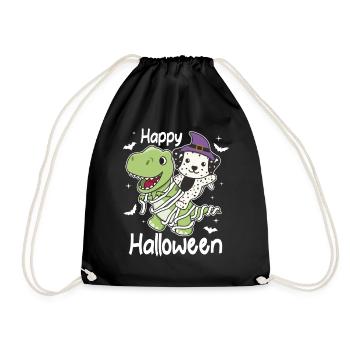 Dalmatian Happy Halloween T-Rex Mummy Costume - Drawstring Bag - black - Front