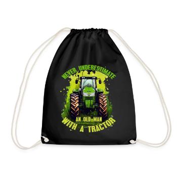 Never underestimate old man tractor farmer - Drawstring Bag - black - Front