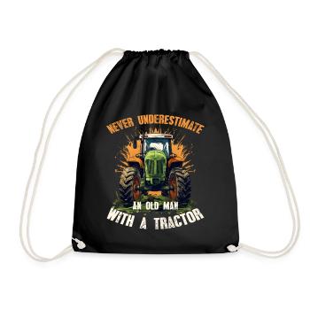 Never underestimate old man tractor farmer - Drawstring Bag - black - Front