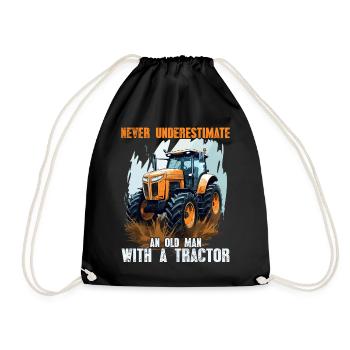 Never Underestimate Old Man Tractor Gift - Drawstring Bag - black - Front