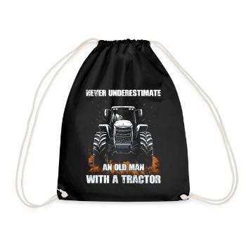 Never underestimate old man tractor farmer - Drawstring Bag - black - Front