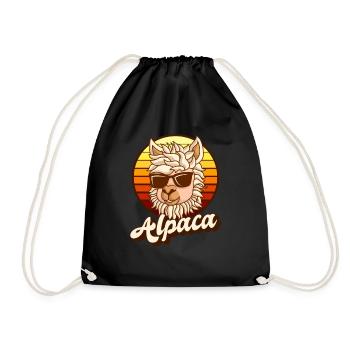 Retro Alpaca Huacaya Pako Llama Alpaca Breeder - Drawstring Bag - black - Front