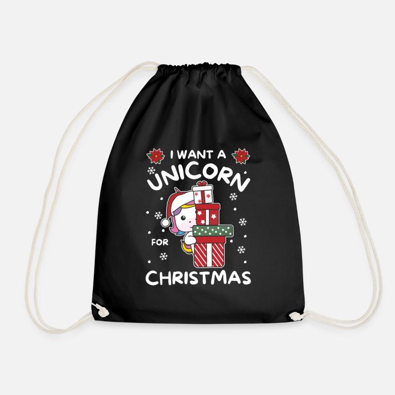 Ich will ein Einhorn zu Weihnachten süße Einhörner - Turnbeutel - Schwarz